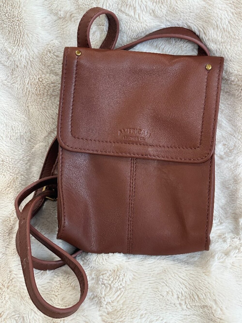 American Leather Co. Crossbody Handbag Brandy Brown 100% Genuine Leather